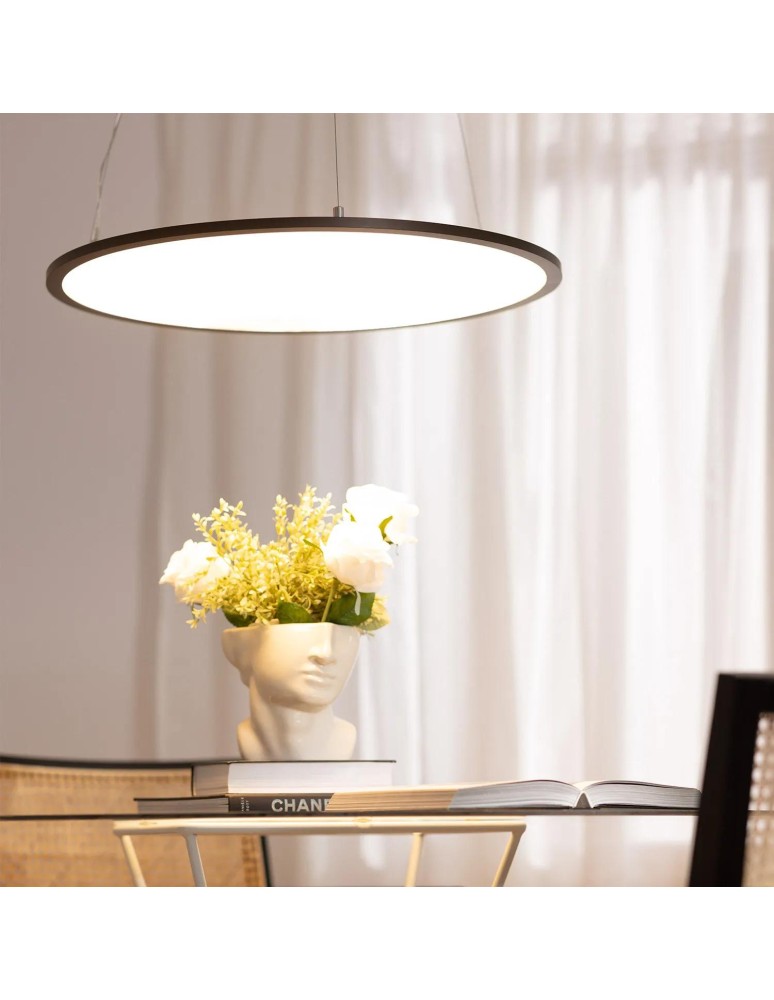 Abruzzo Lampa Biurowa Wisząca okragła Panel LED 36W Czarna Ramka Biuro 60cm ABR-LWBO-36W-3000K