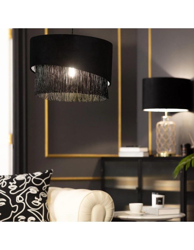 Abruzzo Lampa Wisząca z Czarnego Aksamitu 40cm Fonte E27 ABR-LWAF-E27