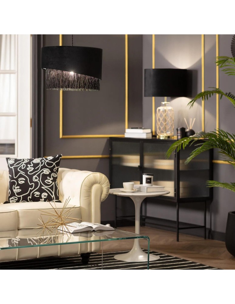 Abruzzo Lampa Wisząca z Czarnego Aksamitu 40cm Fonte E27 ABR-LWAF-E27