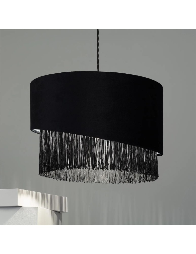 Abruzzo Lampa Wisząca z Czarnego Aksamitu 40cm Fonte E27 ABR-LWAF-E27