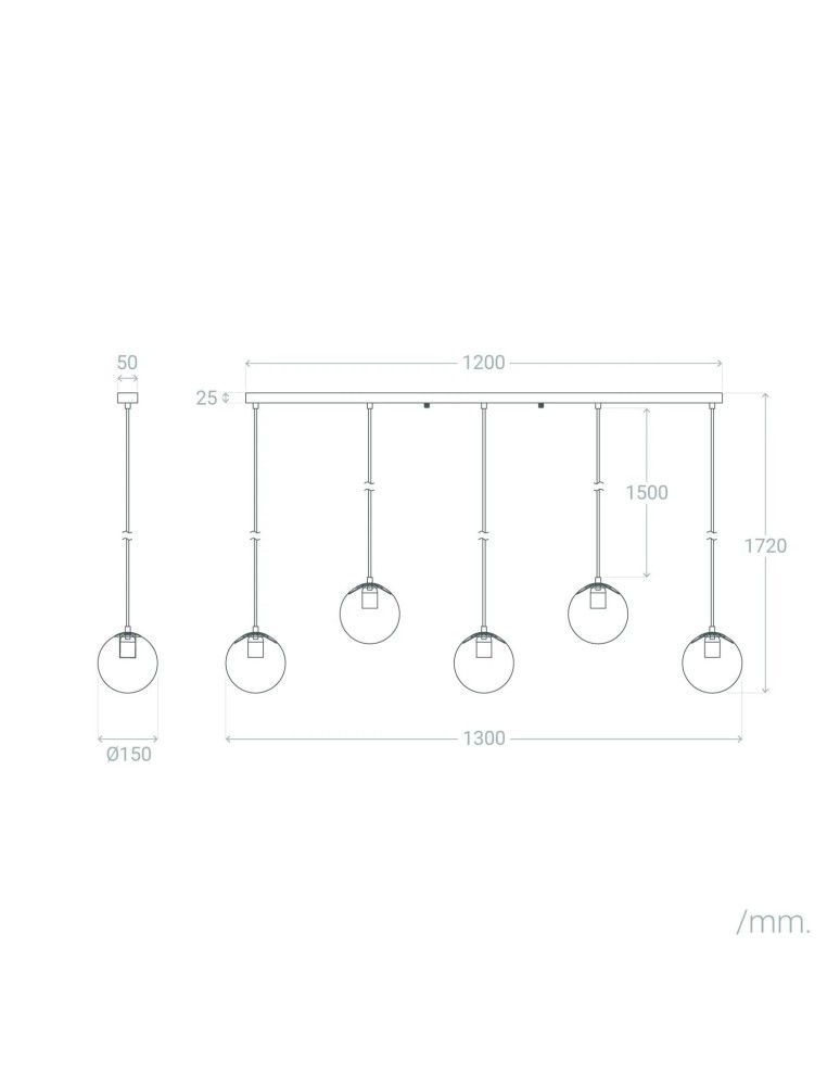 Abruzzo Lampa Wisząca szklane Kule Złota 130cm Dante 5xE27 ABR-LWD-5XE27