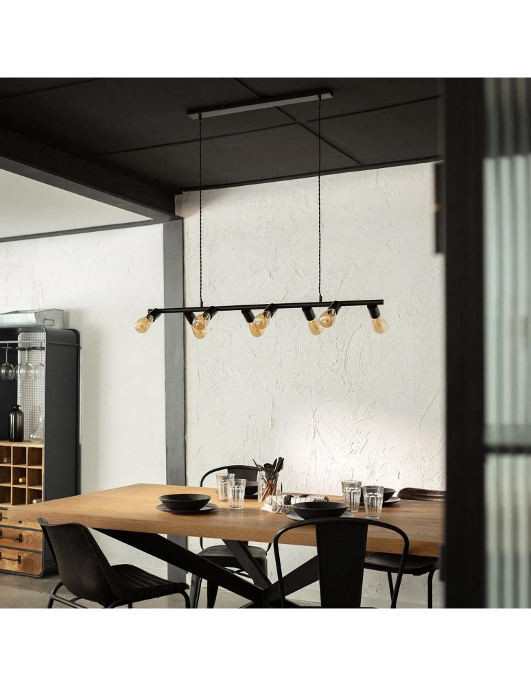 Abruzzo Lampa Wisząca Retro Czarna 100cm 8xE27 Nadi ABR-RRN-8XE27