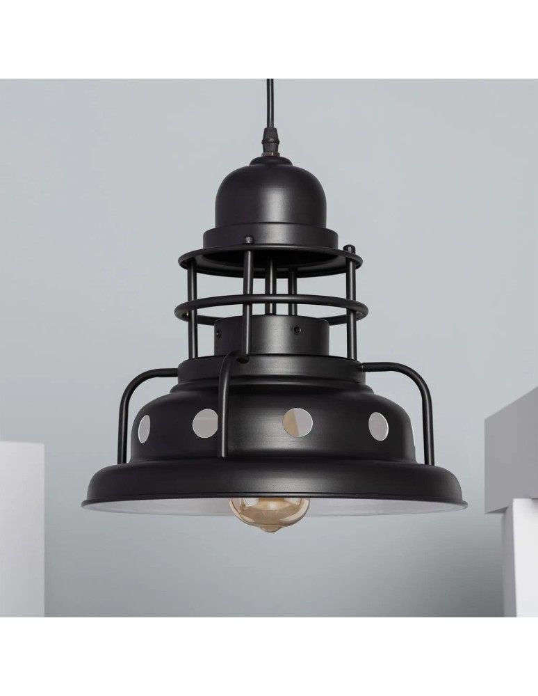 Pendant lamps - Abruzzo Retro Industrial Pendant Lamp Black 30cm E27 Gobo ABR-RRG-E27 - product kolory-swiatla.pl 2