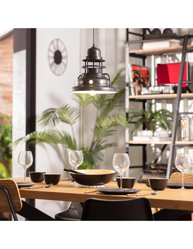 Pendant lamps - Abruzzo Retro Industrial Pendant Lamp Black 30cm E27 Gobo ABR-RRG-E27 - product kolory-swiatla.pl 5