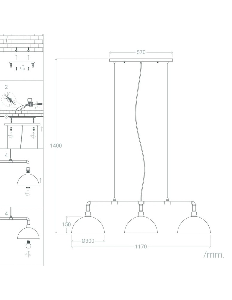 Abruzzo Lampa Wisząca Retro Loft Czarna 100cm 3xE27 Rivia ABR-RRR-3XE27