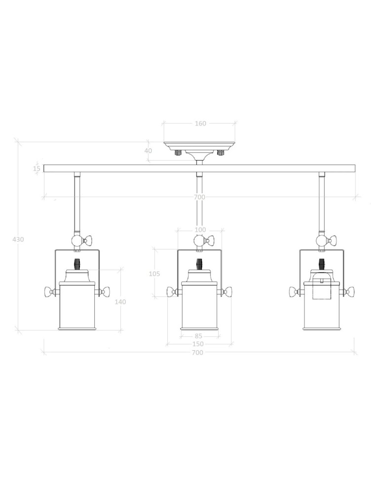 Abruzzo Lampa Sufitowa Retro Loft Czarna 50cm 3xE27 Tutti ABR-RRT-C-3XE27