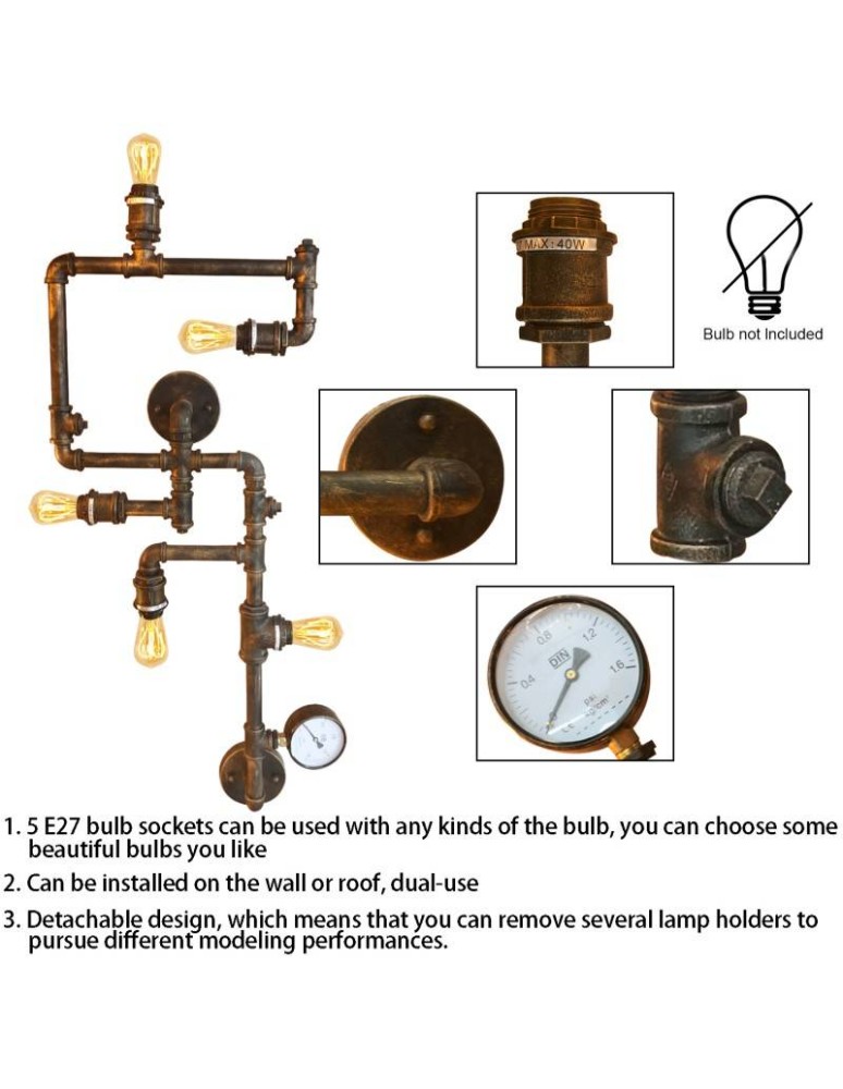 Wall lamps - Abruzzo Retro 110cm 5xE27 Tubo Industrial Pipe Wall lamp ABR-LLKRR-5XE27 - product kolory-swiatla.pl 4