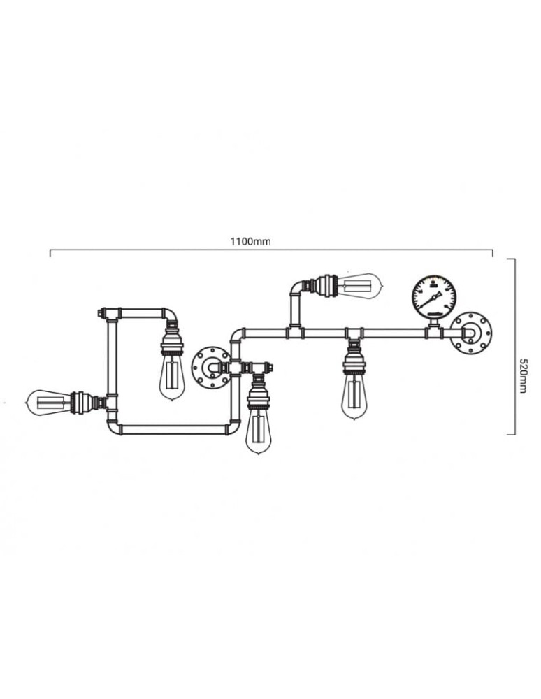 Abruzzo Kinkiet Industrialny Rury Retro 110cm 5xE27 Tubo ABR-LLKRR-5XE27