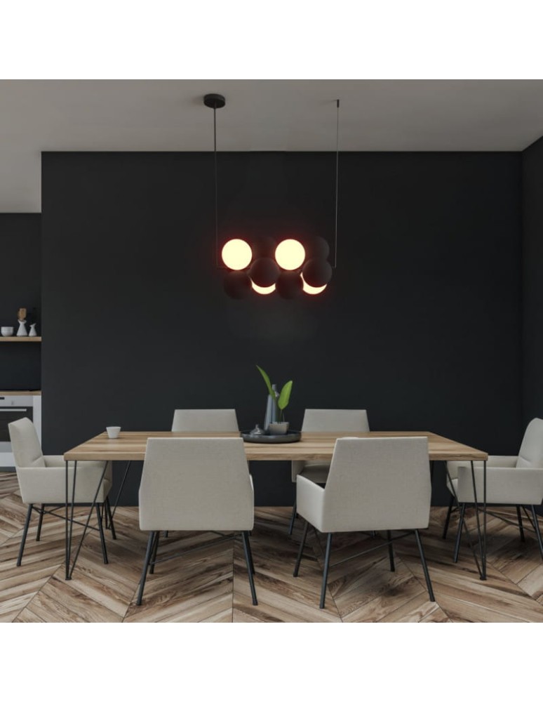 Abruzzo Lampa wisząca Szklana 4 kule Świetlne oraz 8 kul dźwiękochłonnych Szarych 4xG9 65cm Vino ABR-GRAPPA-H-S