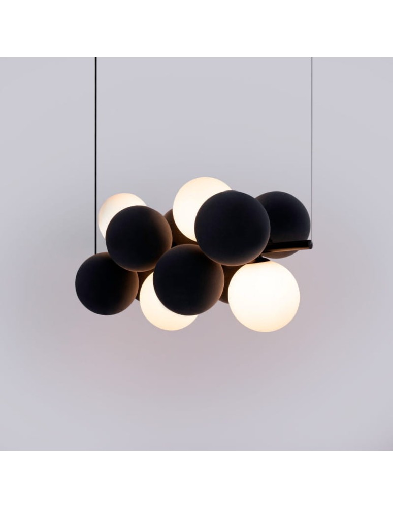 Abruzzo Lampa wisząca Szklana 4 kule Świetlne oraz 8 kul dźwiękochłonnych Szarych 4xG9 65cm Vino ABR-GRAPPA-H-S