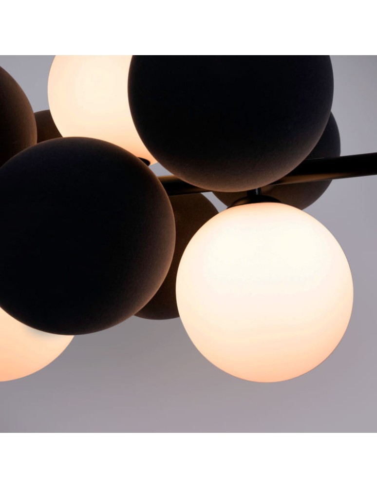 Abruzzo Lampa wisząca Szklana 4 kule Świetlne oraz 8 kul dźwiękochłonnych Szarych 4xG9 65cm Vino ABR-GRAPPA-H-S