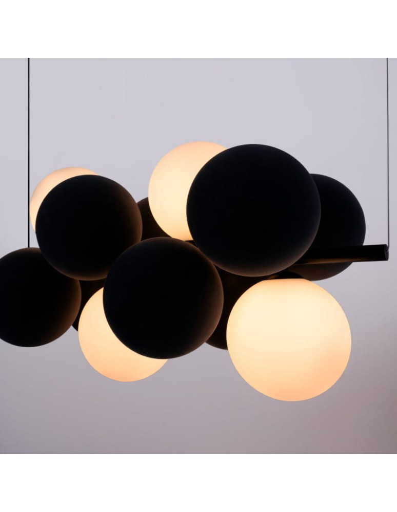 Abruzzo Lampa wisząca Szklana 4 kule Świetlne oraz 8 kul dźwiękochłonnych Szarych 4xG9 65cm Vino ABR-GRAPPA-H-S