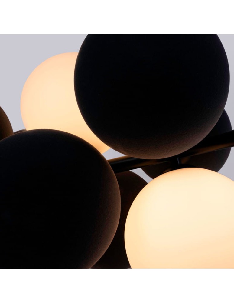 Abruzzo Lampa wisząca Szklana 4 kule Świetlne oraz 8 kul dźwiękochłonnych Szarych 4xG9 65cm Vino ABR-GRAPPA-H-S