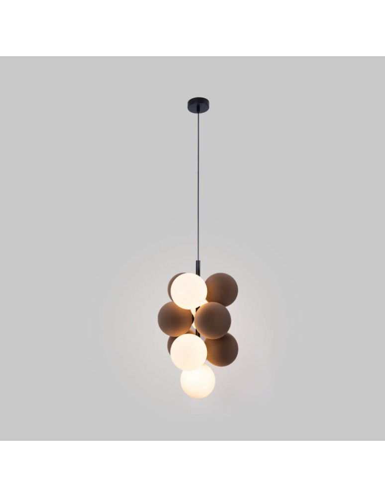 Abruzzo Lampa wisząca Szklana 4 kule świetlne i 6 kul dźwiękochłonnych Bronzowych 4xG9 60 cm Vino ABR-GRAPPA--B