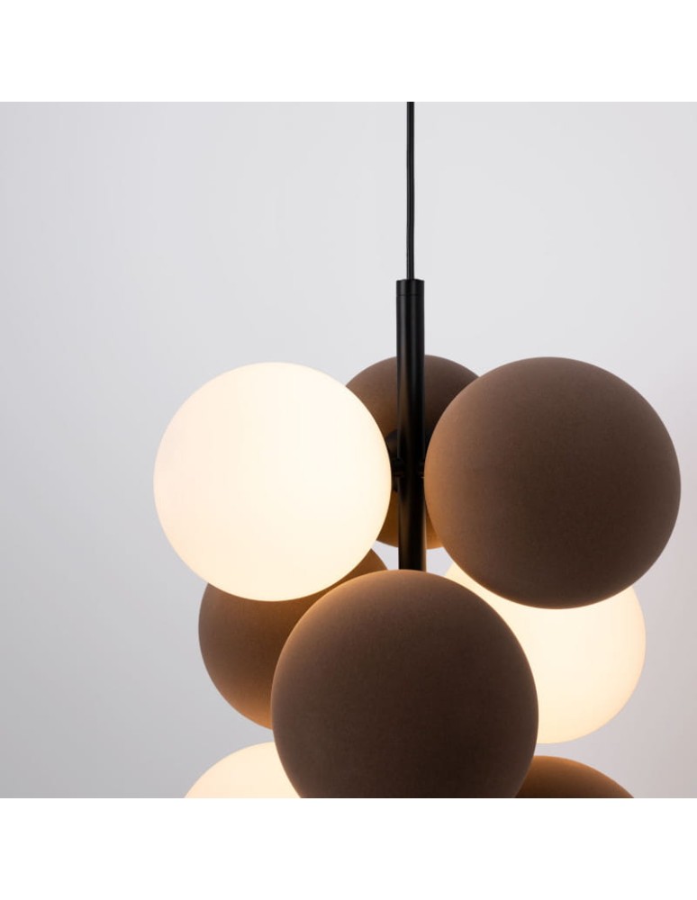 Abruzzo Lampa wisząca Szklana 4 kule świetlne i 6 kul dźwiękochłonnych Bronzowych 4xG9 60 cm Vino ABR-GRAPPA--B