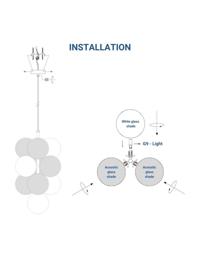 Abruzzo Lampa wisząca Szklana 4 kule świetlne i 6 kul dźwiękochłonnych Bronzowych 4xG9 60 cm Vino ABR-GRAPPA--B