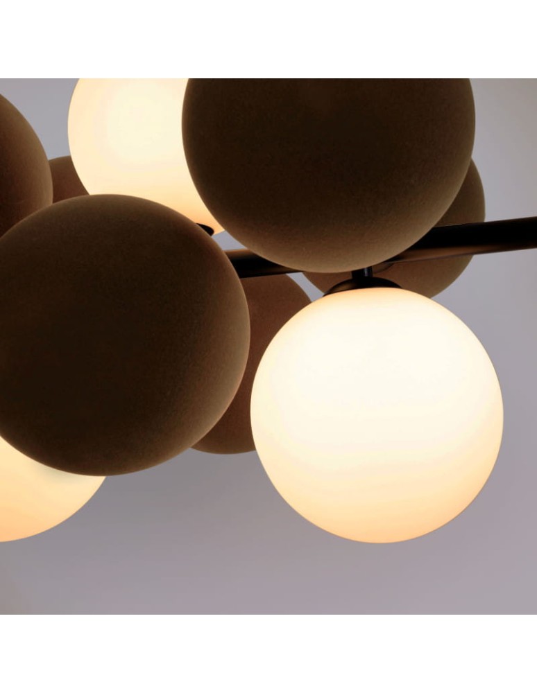 Abruzzo Lampa wisząca Szklana 4 kule Świetlne oraz 8 kul dźwiękochłonnych Brązowych 4xG9 65cm Vino ABR-GRAPPA-H-B