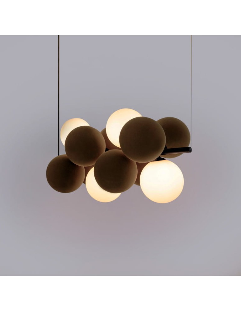 Abruzzo Lampa wisząca Szklana 4 kule Świetlne oraz 8 kul dźwiękochłonnych Brązowych 4xG9 65cm Vino ABR-GRAPPA-H-B