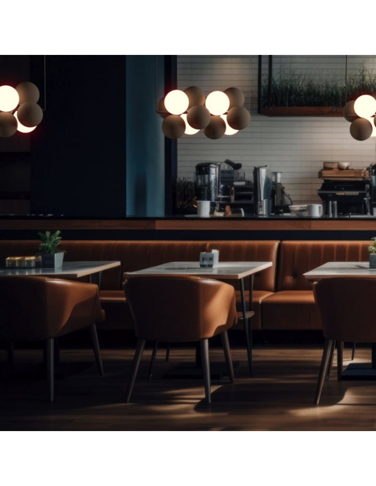 Abruzzo Lampa wisząca Szklana 4 kule Świetlne oraz 8 kul dźwiękochłonnych Brązowych 4xG9 65cm Vino ABR-GRAPPA-H-B