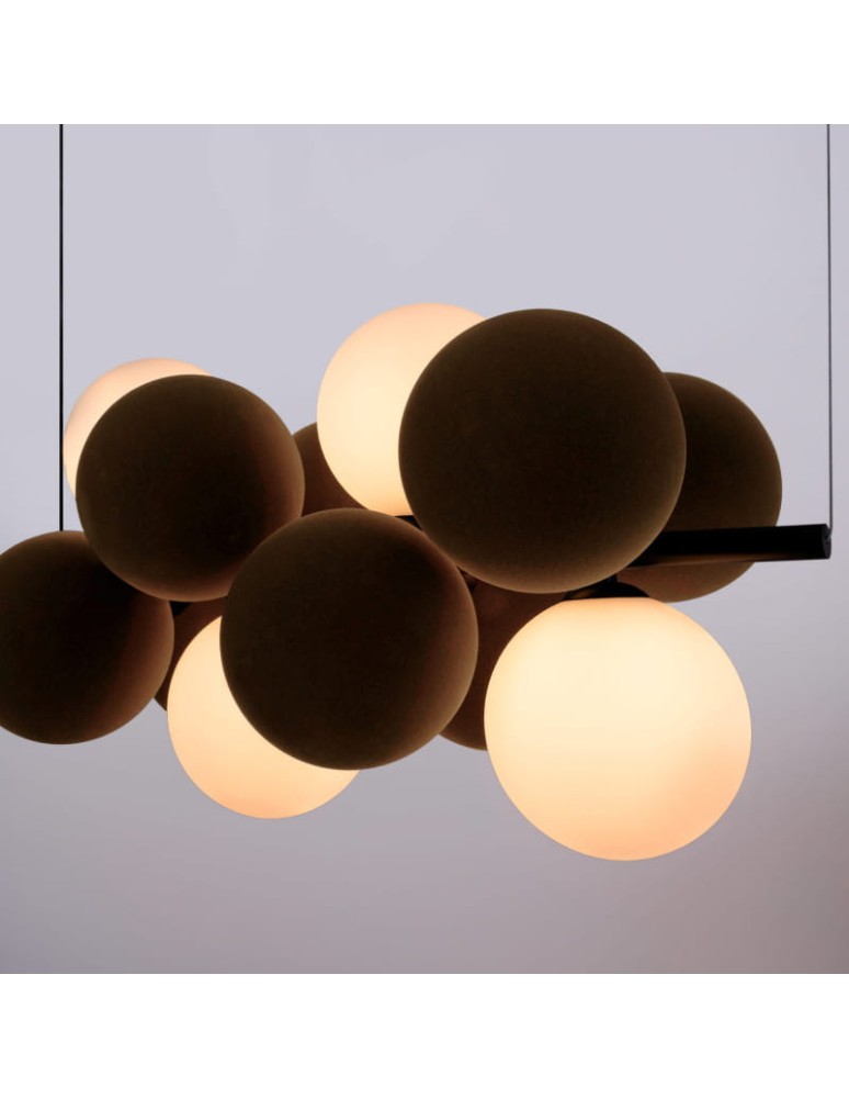 Abruzzo Lampa wisząca Szklana 4 kule Świetlne oraz 8 kul dźwiękochłonnych Brązowych 4xG9 65cm Vino ABR-GRAPPA-H-B