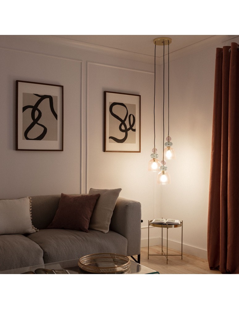 Abruzzo Lampa Wisząca Szklana Fioletowa 3xE14 35cm Koloreno ABR-3KOLOK-F