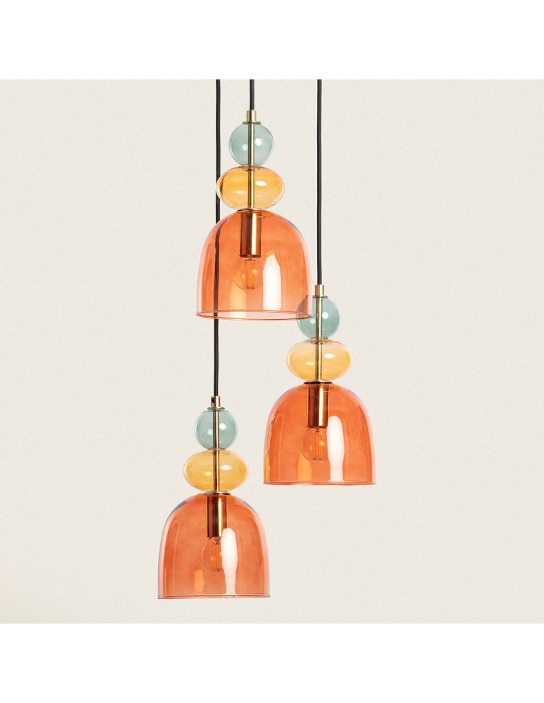 Pendant lamps - Abruzzo Glass Pendant Lamp Red 3xE14 35cm Koloreno ABR-3KOLOK-C. - product kolory-swiatla.pl 3