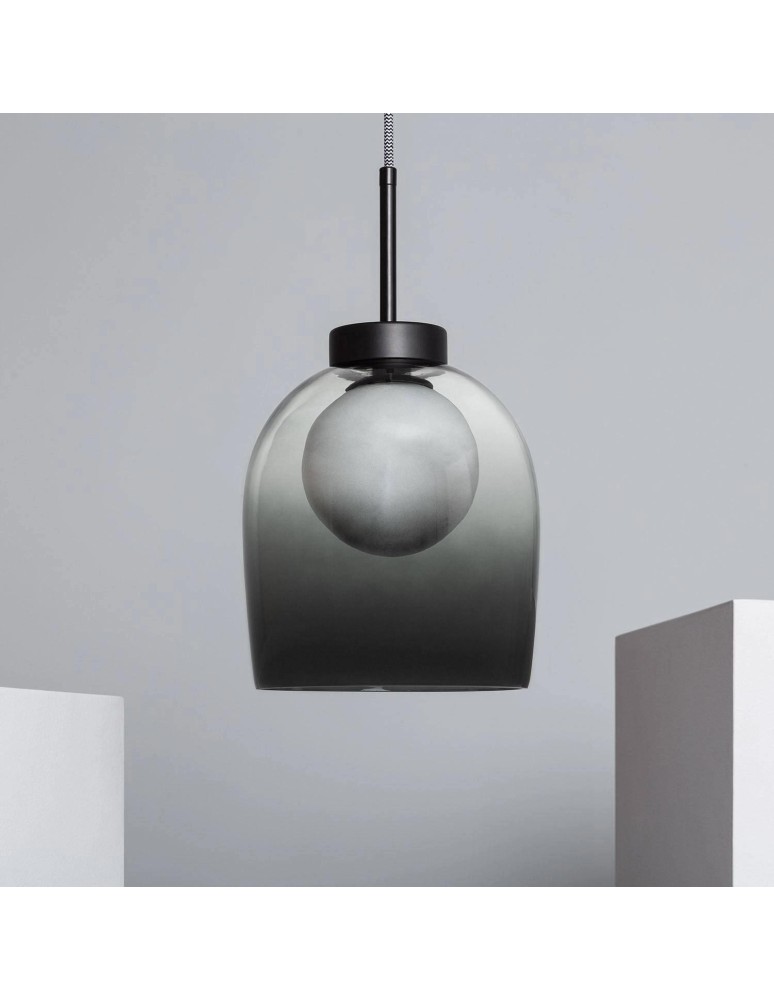 Pendant lamps - Abruzzo Glass pendant lamp Milky glass ball/black glass cup G9 Goliath ABR-CKG - product kolory-swiatla.pl 6