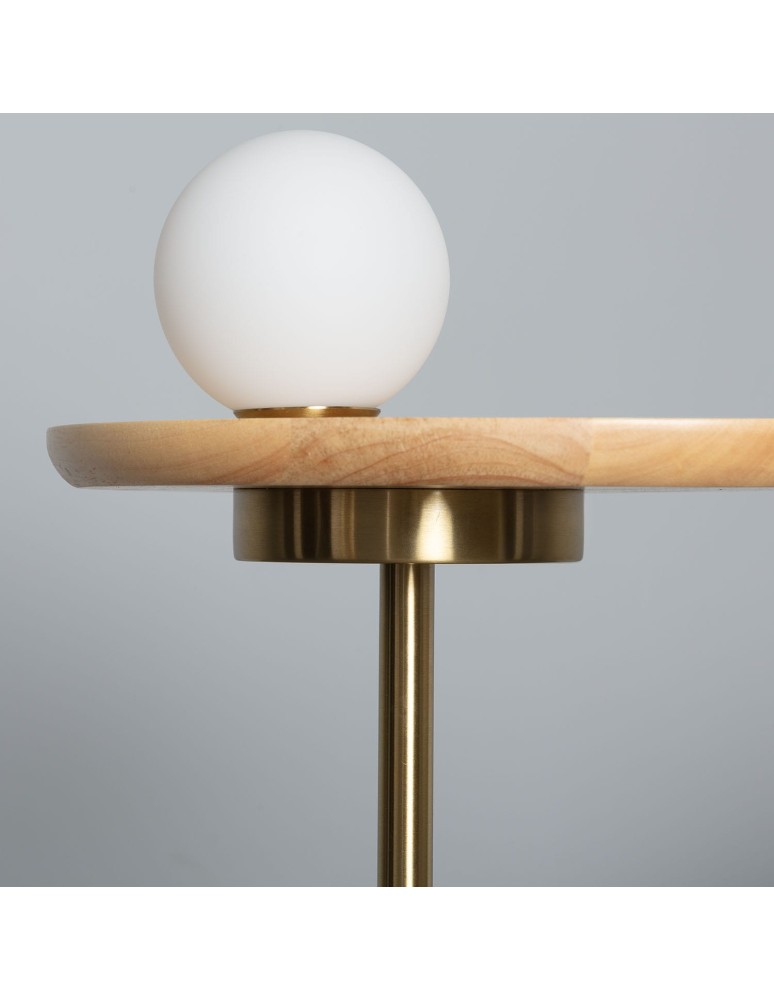 Abruzzo Lampa Podłogowa drewniany stolik ze szklaną kulą G9 Meblo ABR-SLMEBLO-G9