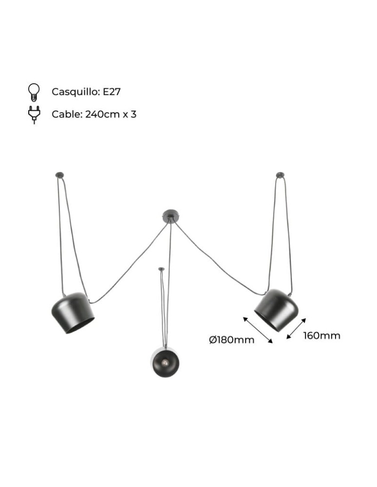 Abruzzo Nowoczesna Lampa Wisząca 3xØ30cm Szara Rittoro ABR-SHIL-E27-W