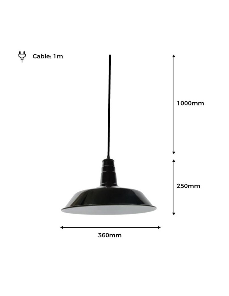 Abruzzo Lampa Wisząca Retro Loft Czarno biała 36cm E27 Grote ABR-LWRG-B