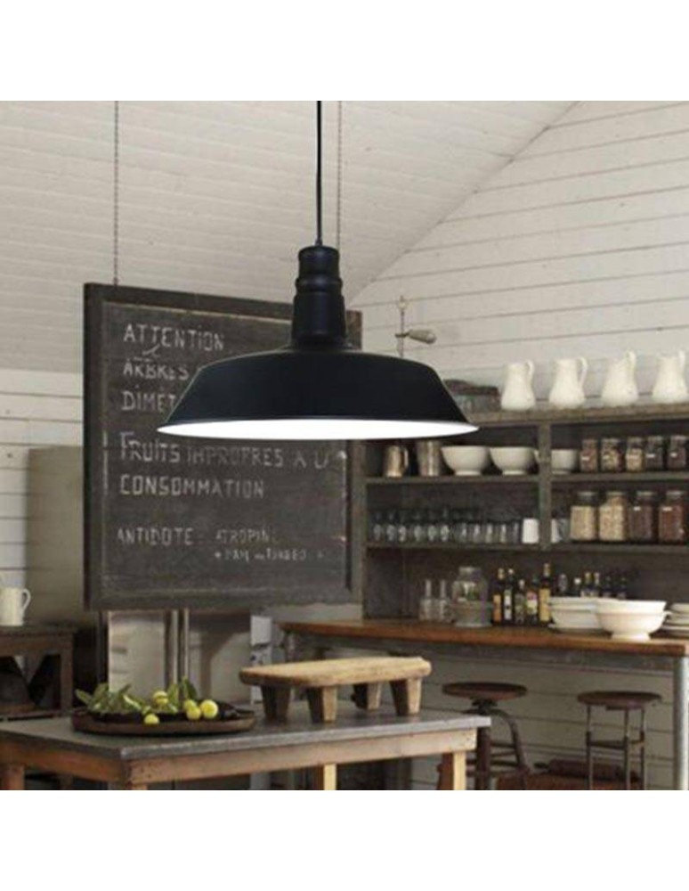 Abruzzo Lampa Wisząca Retro Loft Czarno biała 36cm E27 Grote ABR-LWRG-B