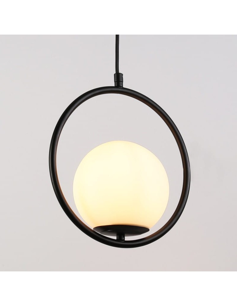 Abruzzo Lampa Wisząca Czarna  Kula Mleczna Rossi E27 ABR-LWMR-E27