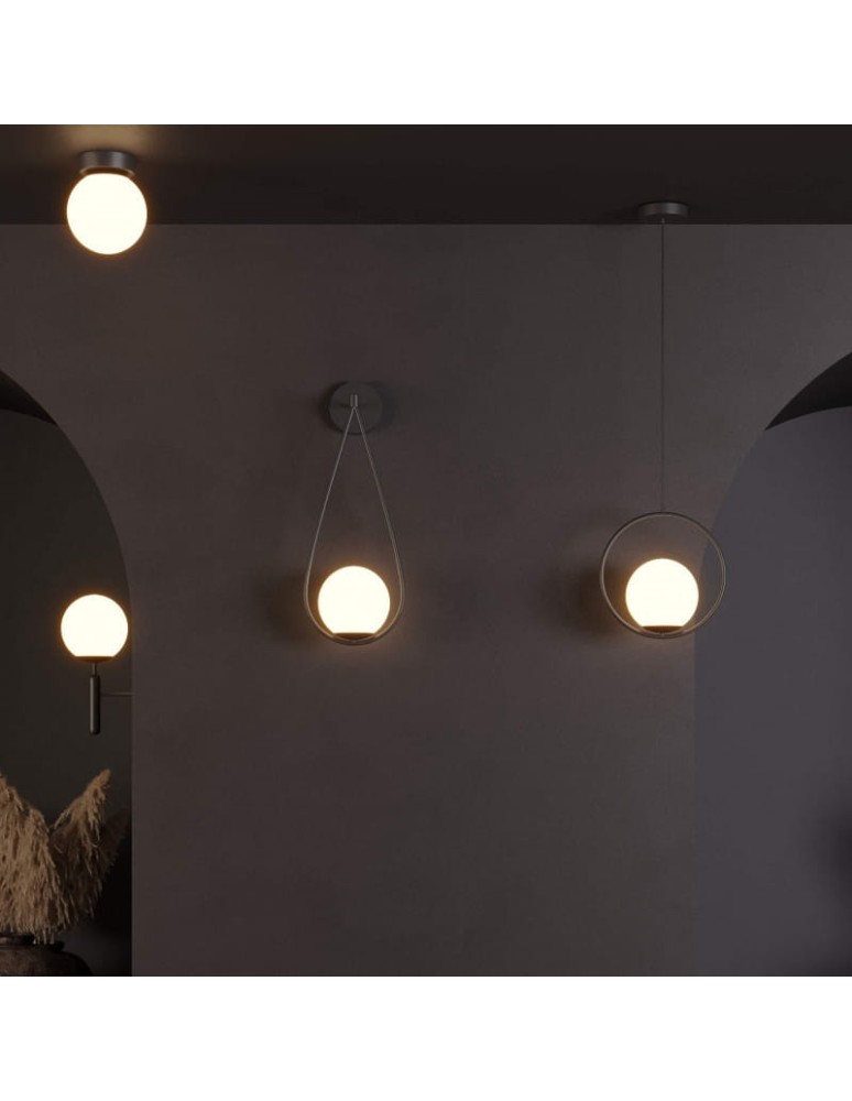 Abruzzo Lampa Wisząca Czarna  Kula Mleczna Rossi E27 ABR-LWMR-E27