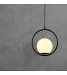 Abruzzo Lampa Wisząca Czarna  Kula Mleczna Rossi E27 ABR-LWMR-E27