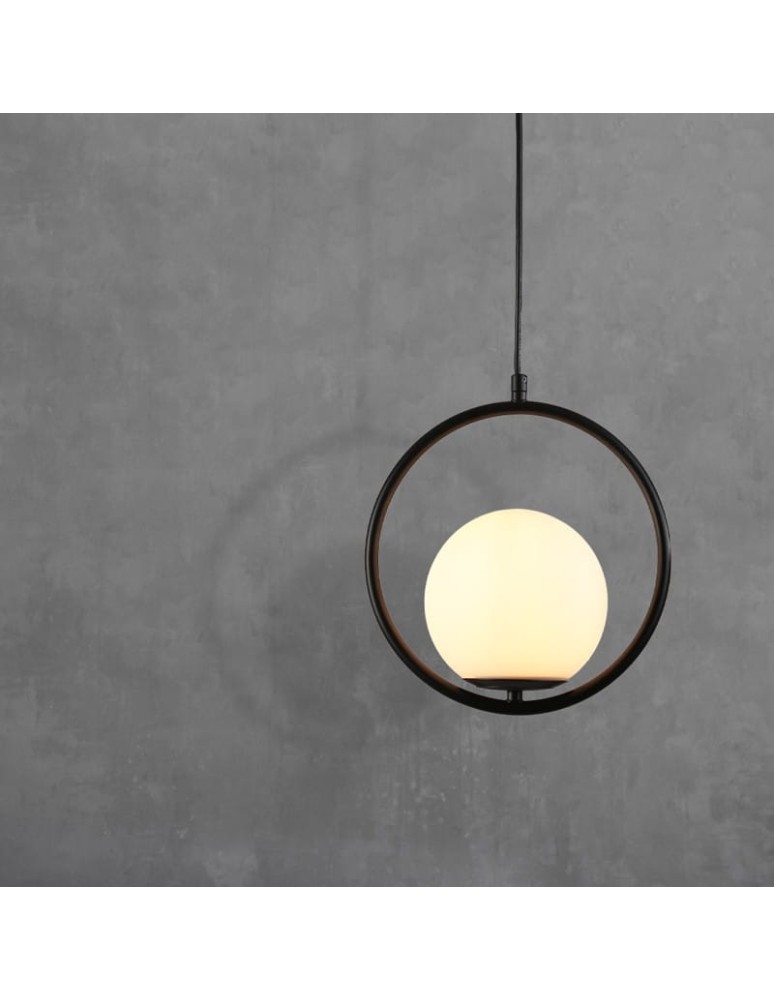 Abruzzo Lampa Wisząca Czarna  Kula Mleczna Rossi E27 ABR-LWMR-E27