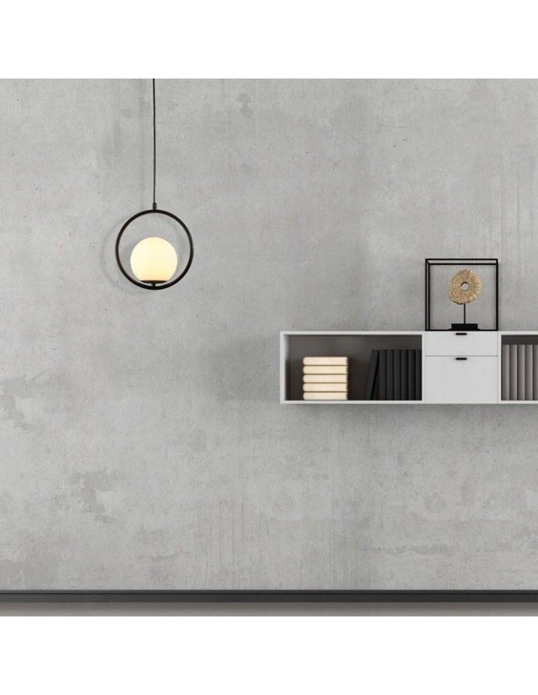 Abruzzo Lampa Wisząca Czarna  Kula Mleczna Rossi E27 ABR-LWMR-E27