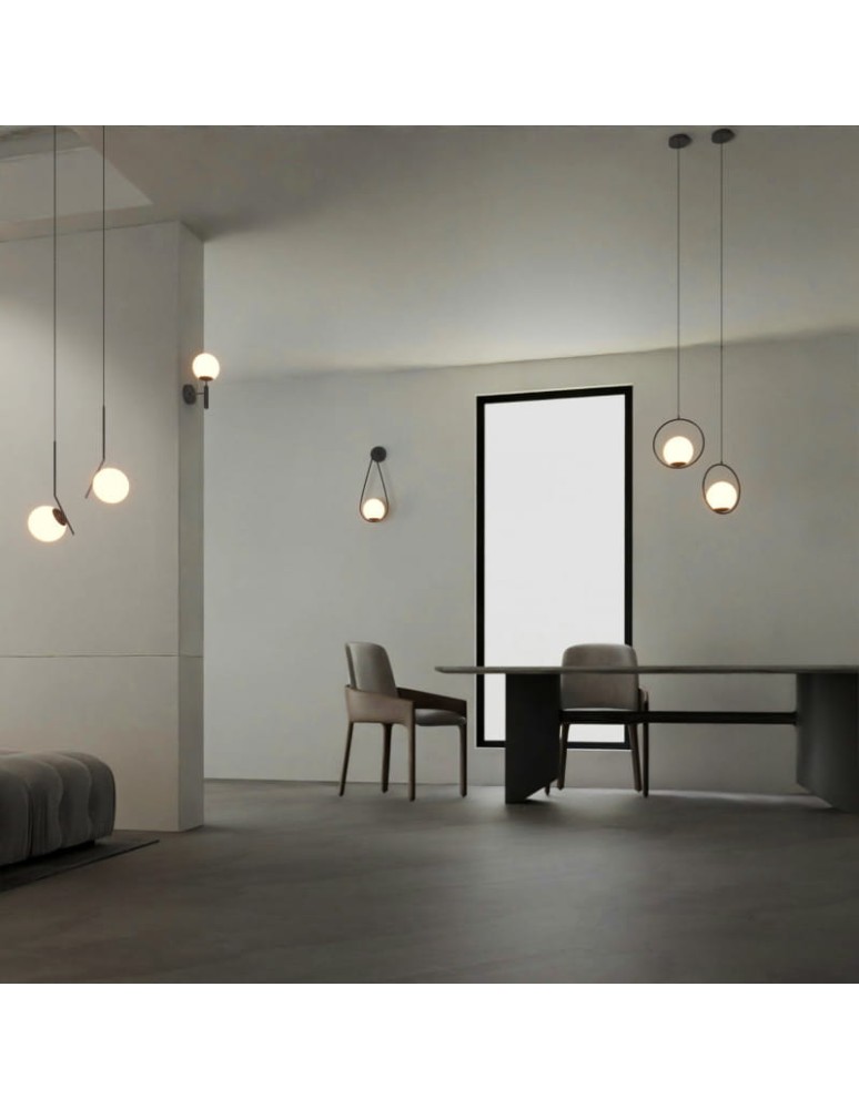 Abruzzo Lampa Wisząca Czarna  Kula Mleczna Rossi E27 ABR-LWMR-E27