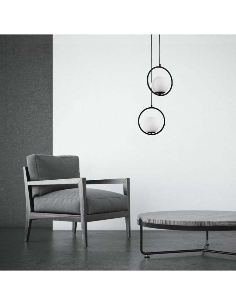 Abruzzo Lampa Wisząca Czarna  Kula Mleczna Rossi E27 ABR-LWMR-E27