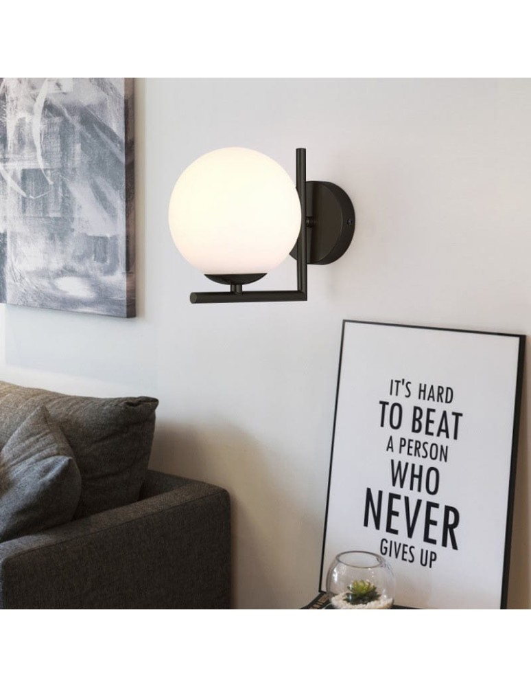 Abruzzo Kinkiet Czarny Kula Mleczna Riccardo E14 ABR-KMR-B