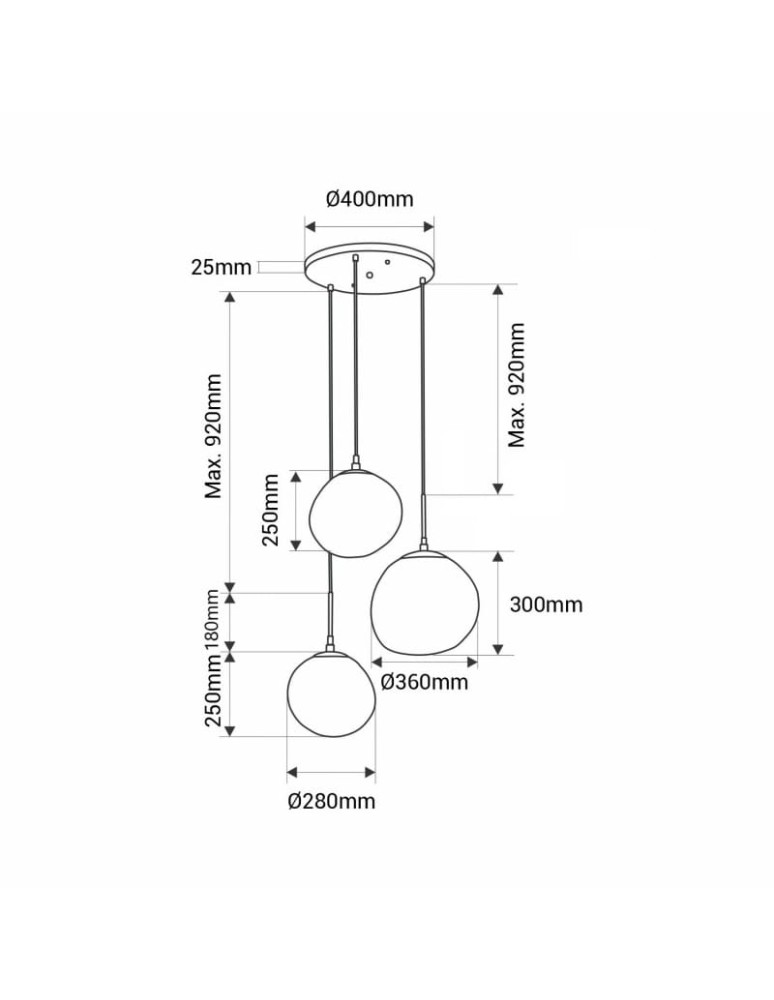 Pendant lamps - Abruzzo Gold Glass Pendant Lamp 3x E27 Sphero ABR-Z3G-E27 - product kolory-swiatla.pl 13
