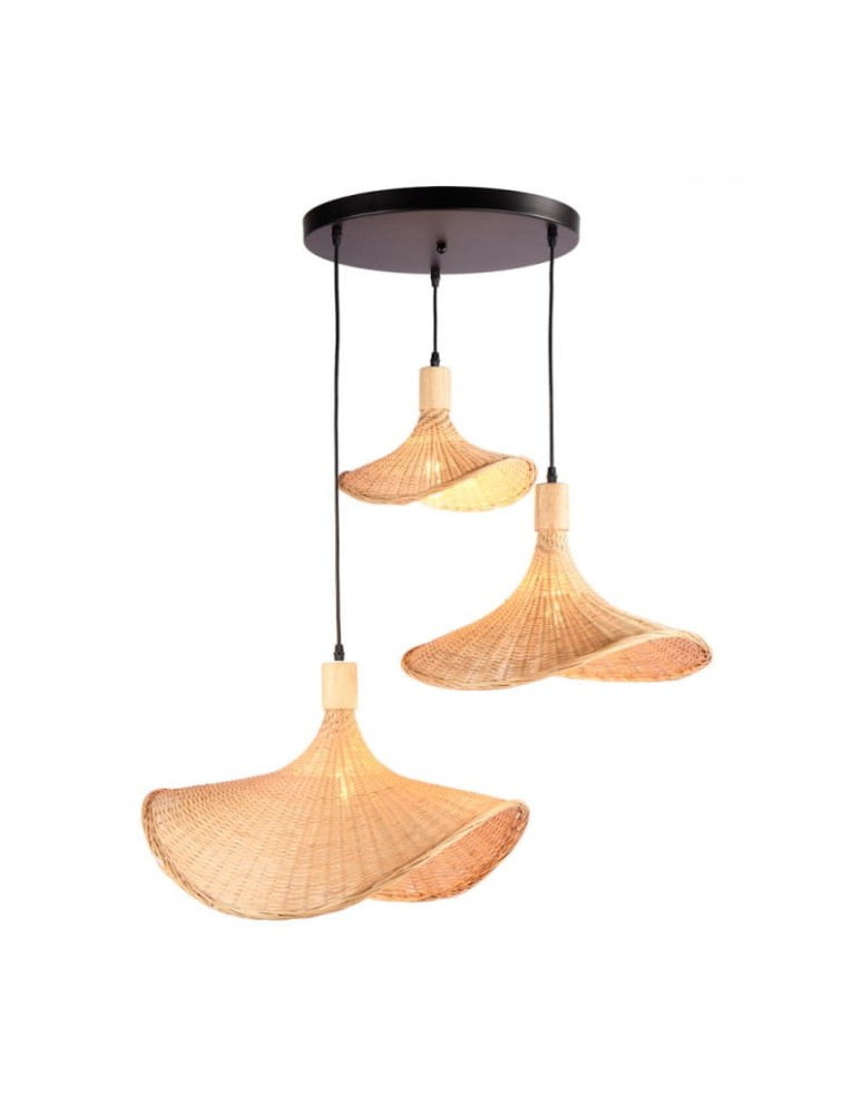 Abruzzo Lampa Wisząca Boho 3 Kapeluse z Bambusa Isabella 40cm E27 ABR-LWS-BH40-3XE27
