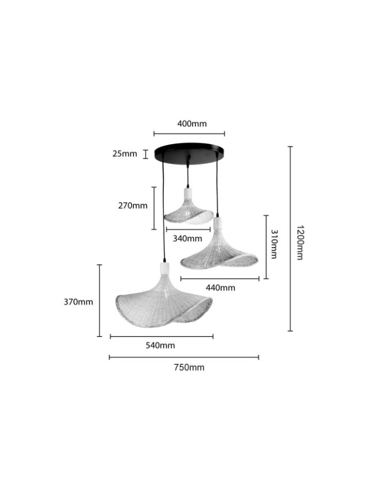 Abruzzo Lampa Wisząca Boho 3 Kapeluse z Bambusa Isabella 40cm E27 ABR-LWS-BH40-3XE27