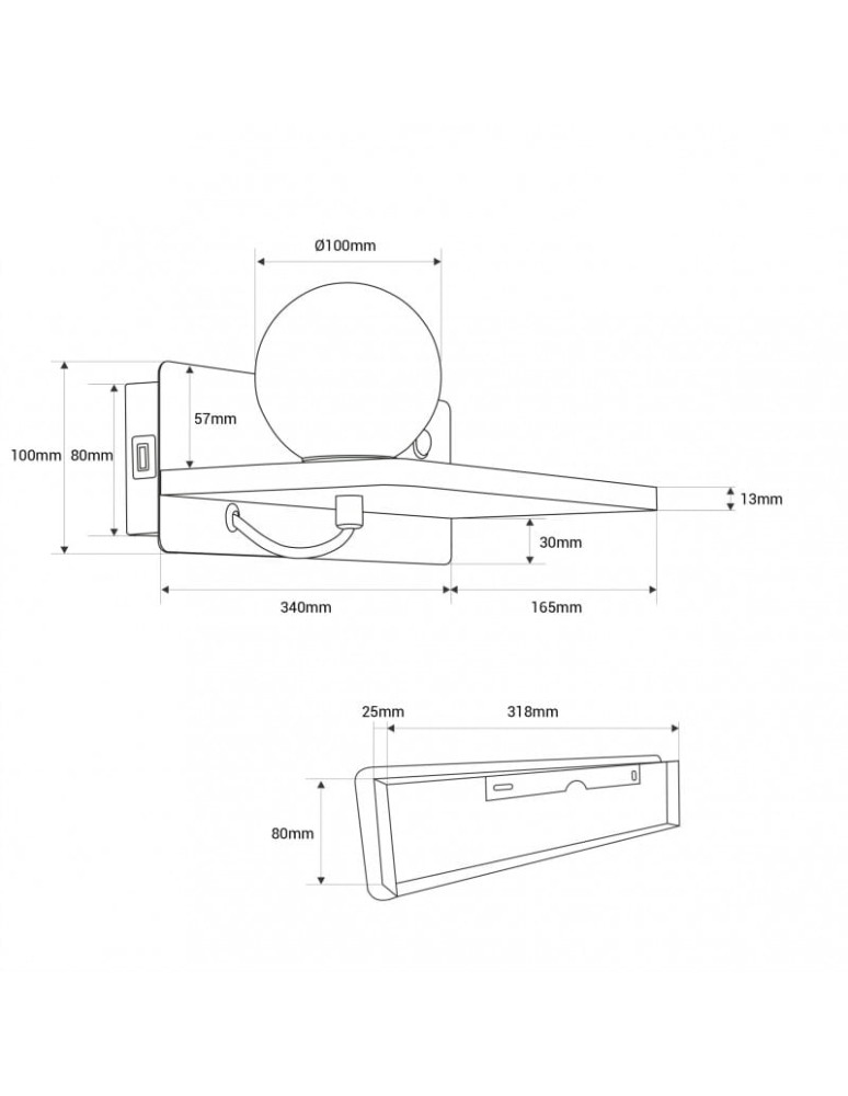 Abruzzo Lampka Nocna Kinkiet USB ze szkalną kulą G9 Bardi ABR-KUSBK