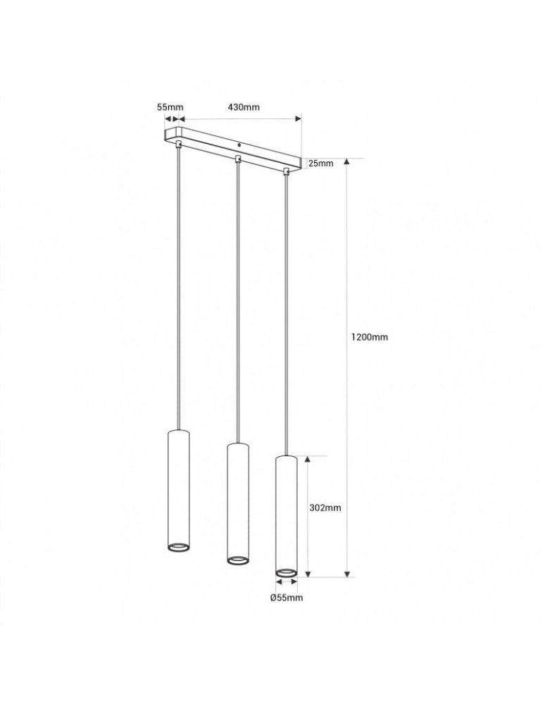 Abruzzo Lampa Wiszaca trzy czarne tuby GU10 Trotti ABR-ZLW3T-C