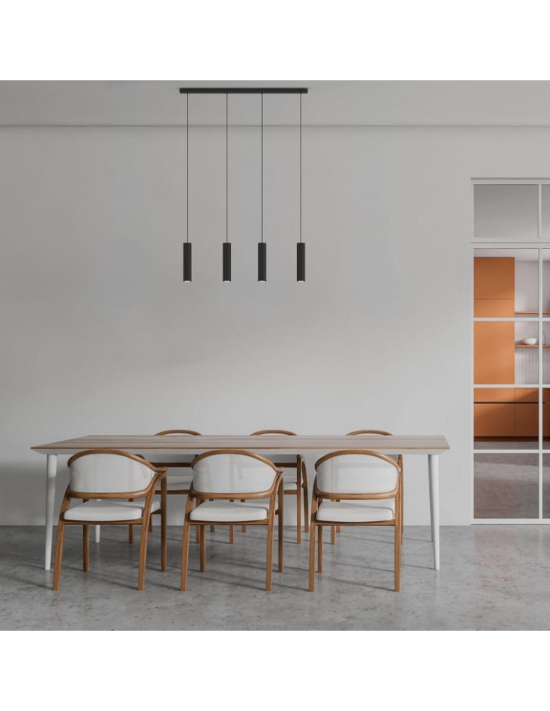 Abruzzo Lampa Wiszaca cztery czarne tuby GU10 Trotti ABR-ZLW4T-C