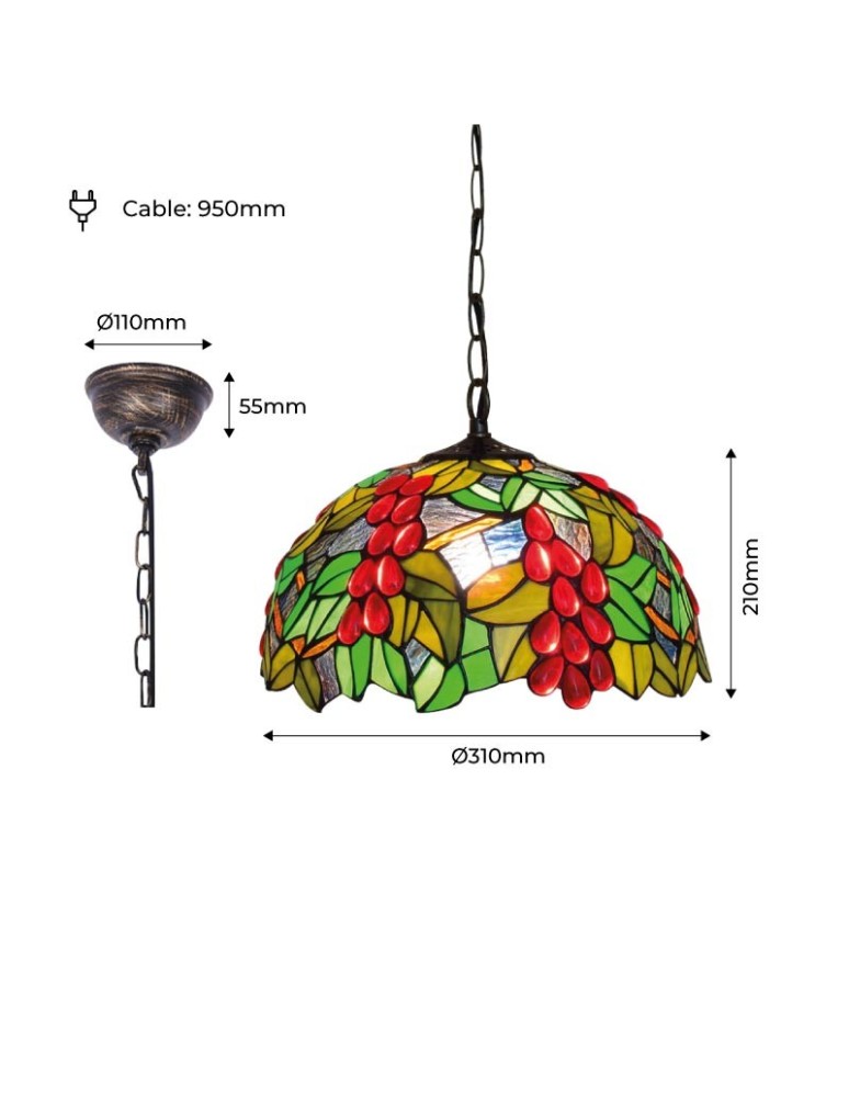 Abruzzo Lampa Wisząca Szklany Witraż E27 Capolavoro ABR-LW-CAPO2