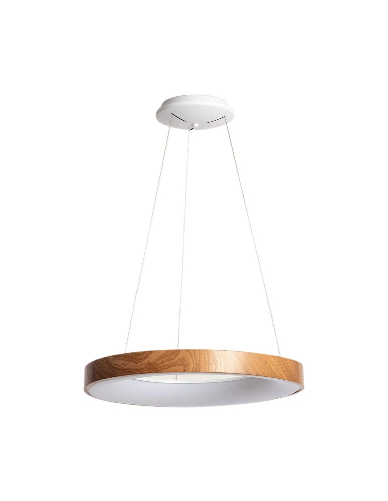 Abruzzo Lampa wisząca okrągła Ring Biało-drewniana 50W Ø60cm Utito ABR-LWOR-UTTIO