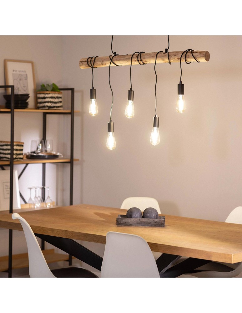 Pendant lamps - Abruzzo Wooden linear pendant lamp 5xE27 Cerveza ABR-LWL-5XE27 - product kolory-swiatla.pl 5
