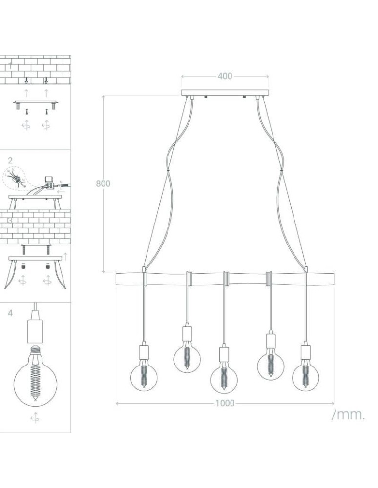 Pendant lamps - Abruzzo Wooden linear pendant lamp 5xE27 Cerveza ABR-LWL-5XE27 - product kolory-swiatla.pl 8