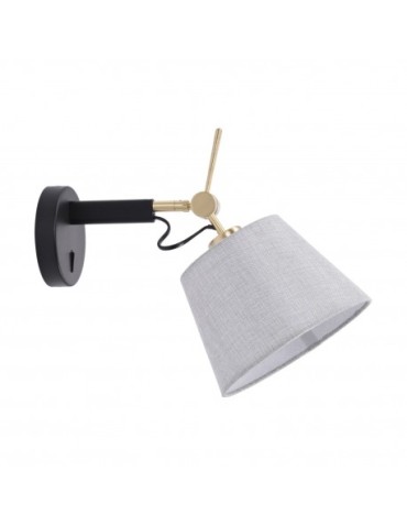 Azzardo ZYTA WALL XS BK/GO GREY 1xE27 Wall Mounted with On/Off Switch Movable with Grey Lampshade Arm Black and Gold AZ4186